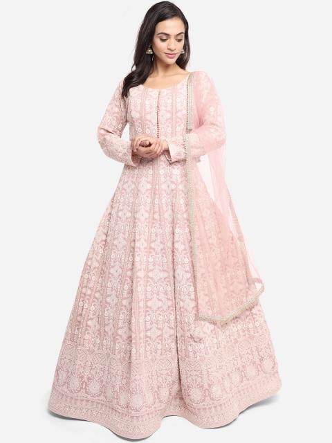 

BOMBAY SELECTIONS Women Mauve & White Ethnic Motifs Chikankari Kurta with Dupatta