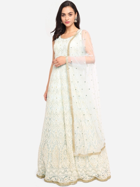 

BOMBAY SELECTIONS Women Turquoise Blue & Gold Ethnic Motifs Embroidered Kurta with Dupatta