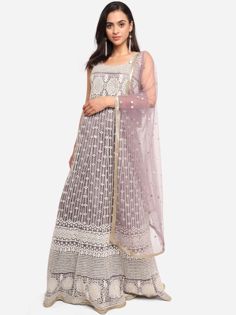 

BOMBAY SELECTIONS Women Lavender & Silver Embroidered Anarkali Kurta with Dupatta