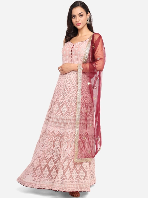 

BOMBAY SELECTIONS Women Mauve & White Ethnic Motifs Thread Work Kurta with Dupatta