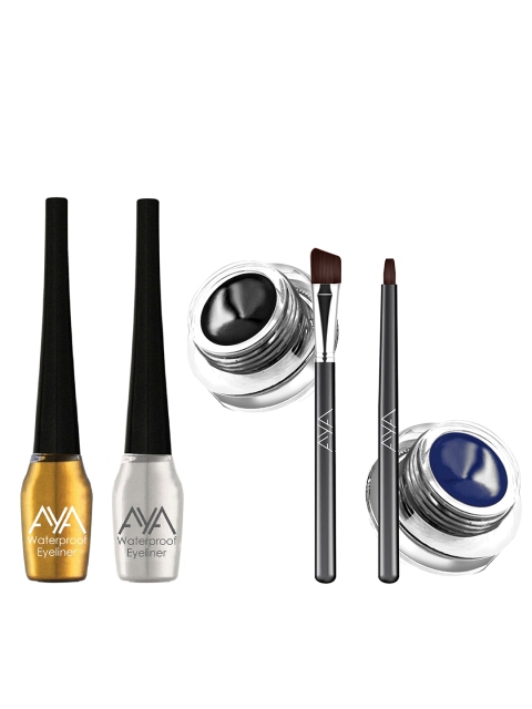 

AYA Set of 2 Waterproof Liquid Eyeliner & Set of 2 Gel Eyeliner, Silver