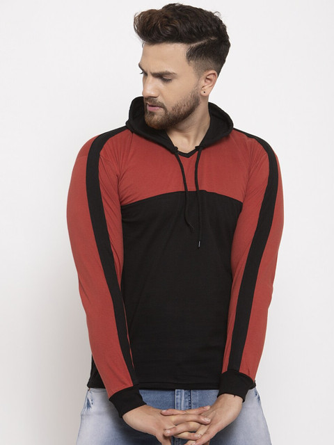 

KATSO Men Rust & Black Colourblocked Slim Fit T-shirt