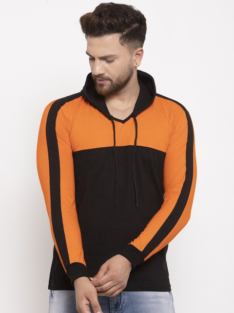 

KATSO Men Orange & Black Colourblocked Slim Fit T-shirt