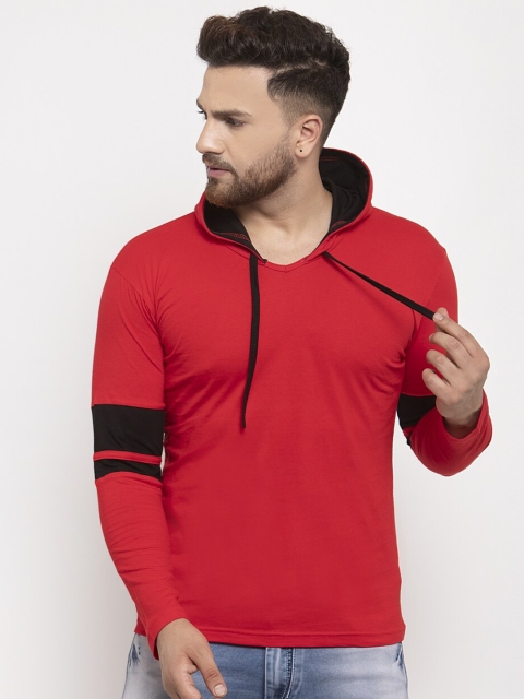 

KATSO Men Red & Black Henley Neck Slim Fit T-shirt
