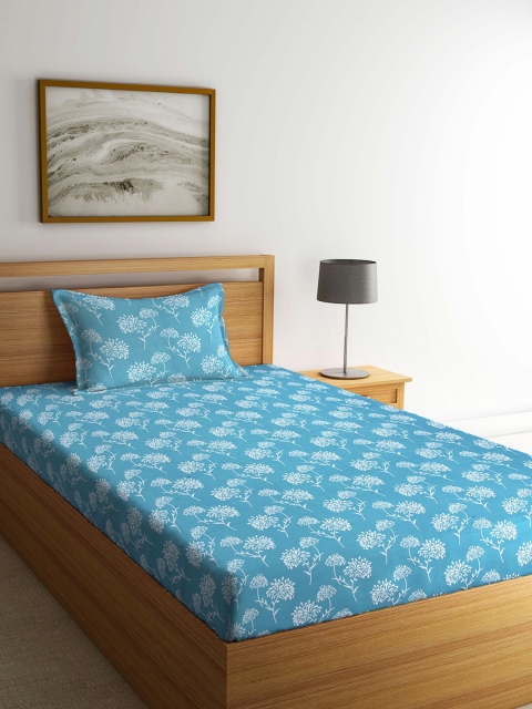 

Arrabi Blue & White Floral 300 TC Single Bedsheet with 1 Pillow Covers