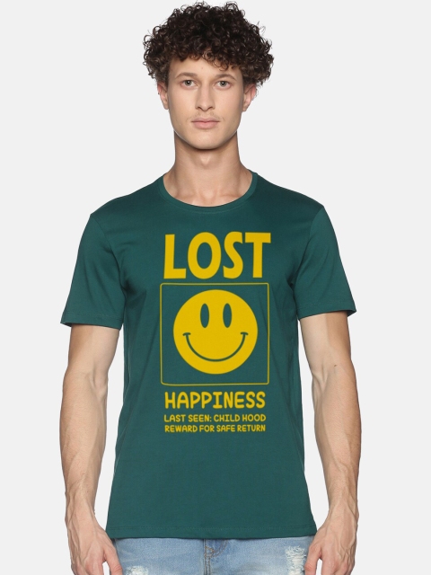 

MASH UNLIMITED Men Green & Yellow Typography Printed Slim Fit T-shirt