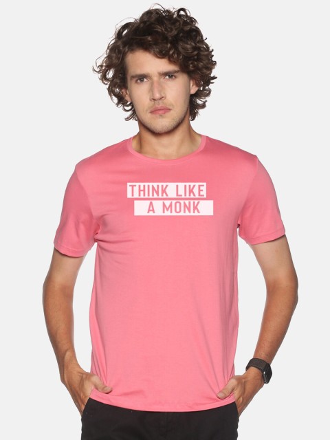

MASH UNLIMITED Men Pink & White Typography Printed Slim Fit T-shirt