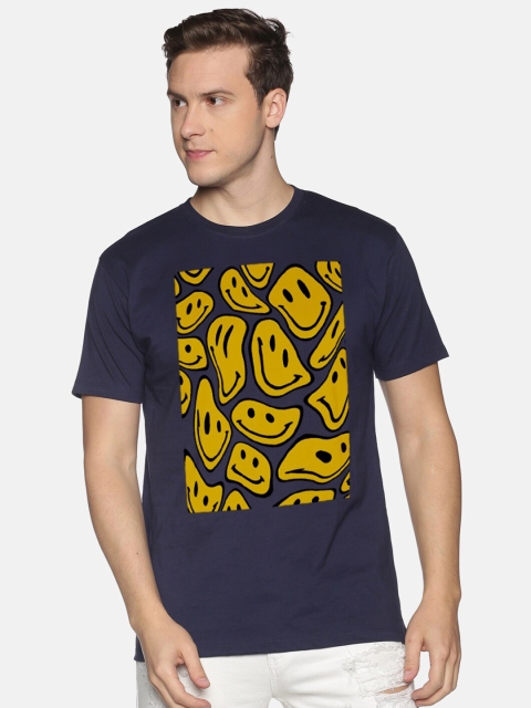 

MASH UNLIMITED Men Navy Blue & Yellow Printed Slim Fit T-shirt