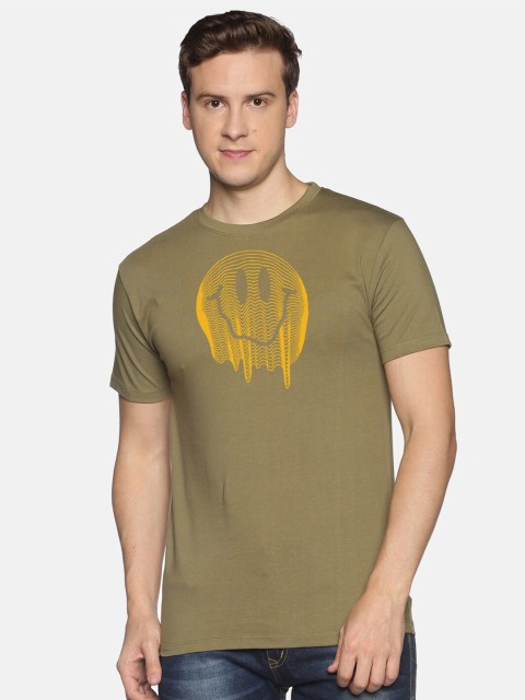 

MASH UNLIMITED Men Olive Green & Yellow Printed Slim Fit T-shirt