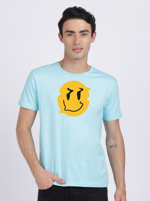 

MASH UNLIMITED Men Turquoise Blue & Mustard Yellow Printed Slim Fit T-shirt