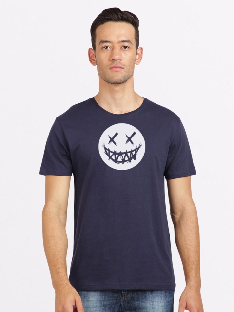

MASH UNLIMITED Men Navy Blue & White Printed Slim Fit T-shirt