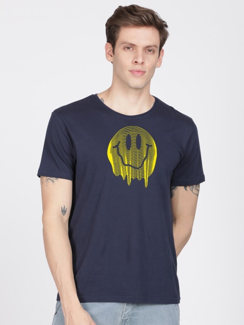 

MASH UNLIMITED Men Navy Blue & Yellow Printed Slim Fit T-shirt