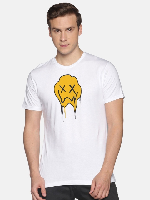 

MASH UNLIMITED Men White & Yellow Printed Slim Fit T-shirt