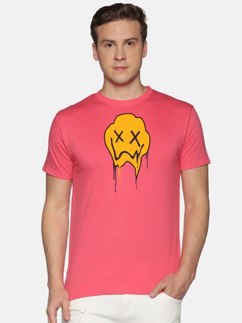 

MASH UNLIMITED Men Pink & Mustard Yellow Printed Slim Fit T-shirt