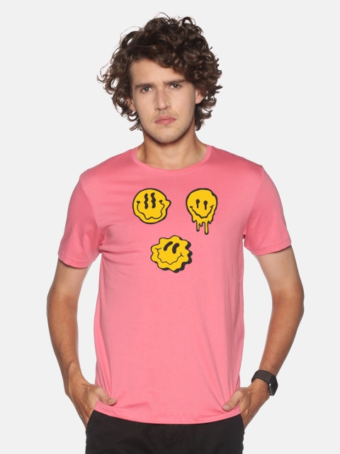 

MASH UNLIMITED Men Pink & Mustard Yellow Printed Slim Fit T-shirt