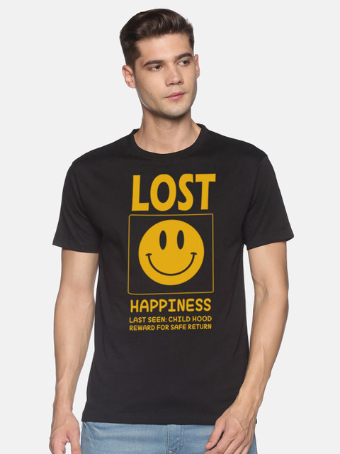 

MASH UNLIMITED Men Black & Yellow Typography Printed Slim Fit T-shirt