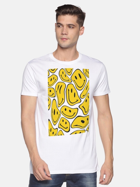 

MASH UNLIMITED Men White & Yellow Printed Slim Fit T-shirt