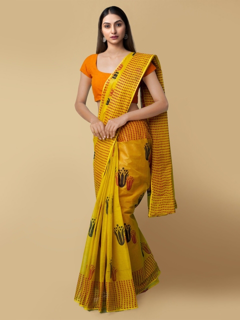 

Unnati Silks Yellow & Red Floral Pure Cotton Kota Saree