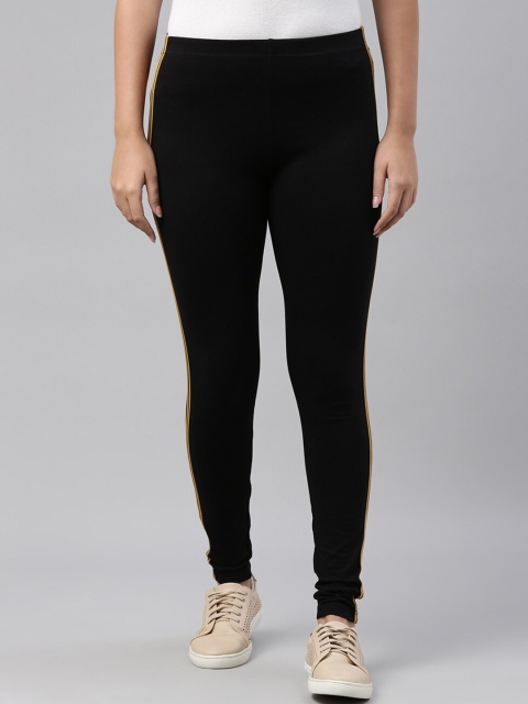 

Go Colors Women Black & Yellow Solid Ankle-Length Sports Leggings