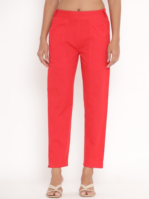 

Fabriko Women Red Pleated Cigerette Trousers