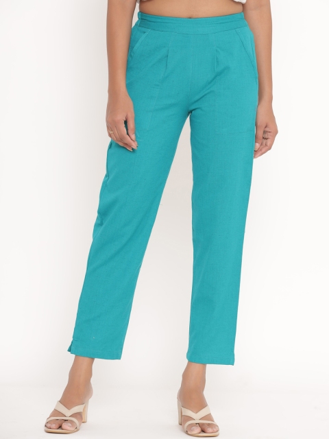 

Fabriko Women Turquoise Blue Pleated Trousers