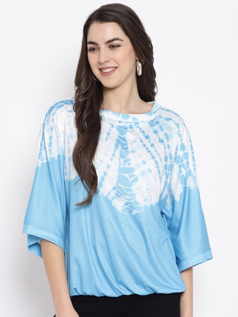

iki chic Blue & White Tie and Dye Scuba Top