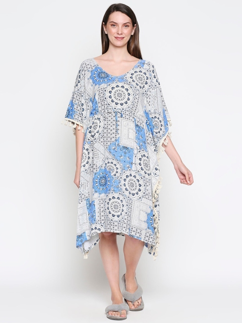 

inocenCia Women Turquoise Blue Ethnic Motifs Kaftan Midi Dress