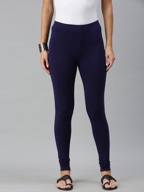 

De Moza Women Blue Solid Churidar-Length Leggings, Navy blue