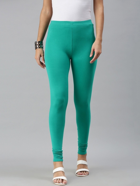 

De Moza Green Solid Churidar Length Cotton Leggings