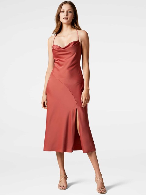 

Forever New Pink Satin A-Line Midi Dress