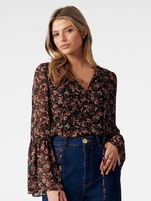 

Forever New Women Black Floral Regular Top