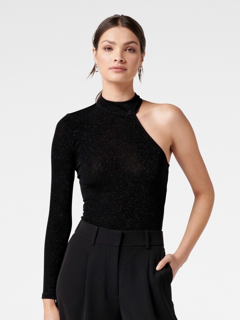 

Forever New Black Sheen One Shoulder Fitted Top