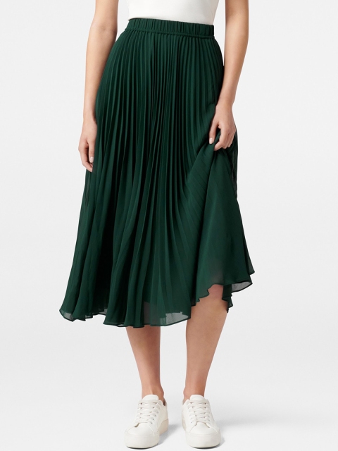 

Forever New Green Accordian Pleated Flared Midi Skirt