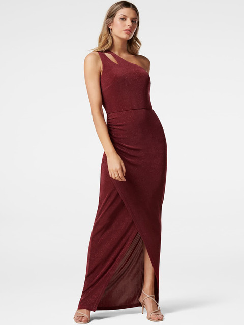 

Forever New Maroon Glitter One Shoulder Maxi Dress