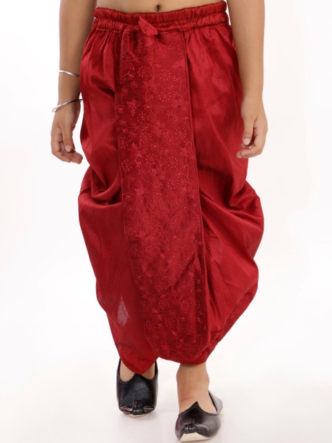 

VASTRAMAY Boys Maroon Embroidered Silk Dhoti