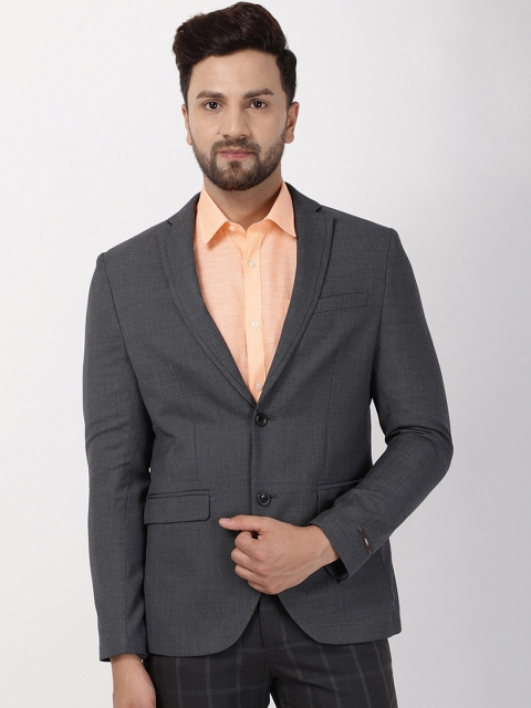 

Blackberrys Men Black Self-Design Slim-Fit Single-Breasted Formal Blazer