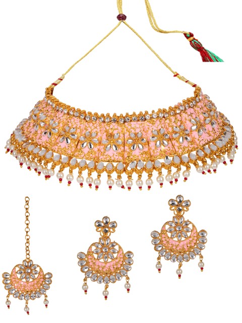 

ANIKAS CREATION Gold-Plated Kundan-Studded & Meenakari Jewellery Set