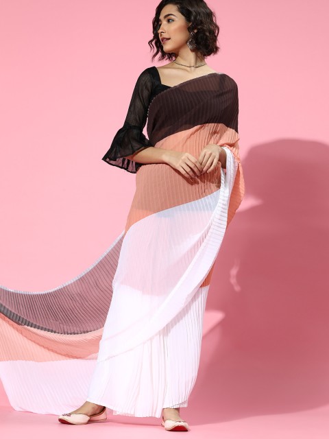

Tikhi Imli Colourblocked Saree, White