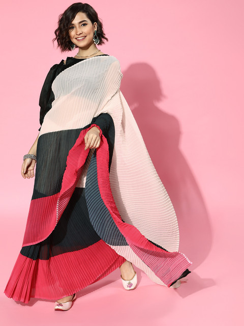 

Tikhi Imli Colourblocked Saree, Off white