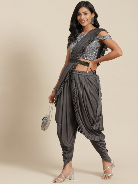 

Tikhi Imli Solid Saree with Solid border, Grey