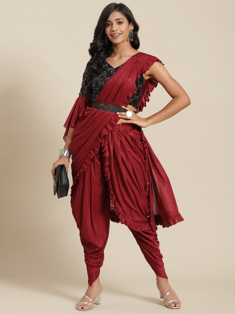 

Tikhi Imli Solid Saree with Solid border, Burgundy