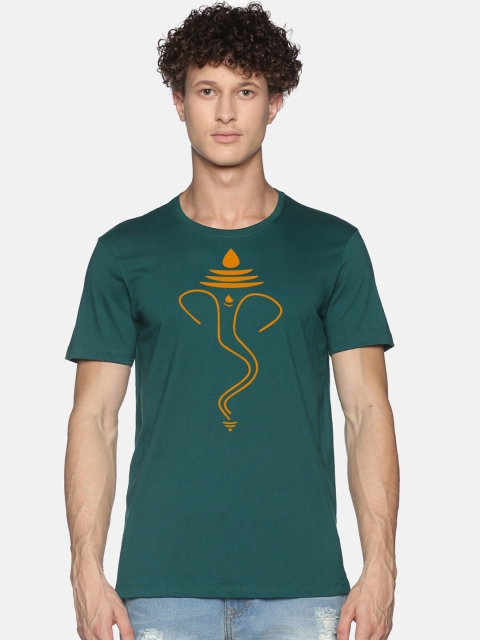 

MASH UNLIMITED Men Green & Mustard Yellow Printed Slim Fit T-shirt