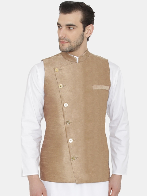 

Raas Men Gold-Coloured Solid Slim-Fit Angrakha Nehru Jacket