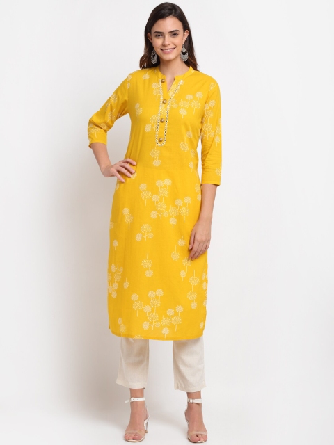 

Ardozaa Women Yellow Floral Printed Regular Pure Cotton Kurta with Trousers