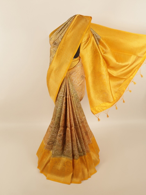 

Pothys Gold-Toned & Yellow Bandhani Rapier Silk Saree
