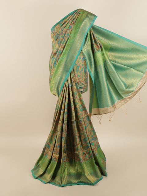 

Pothys Green & Beige Floral Printed Art Silk Saree