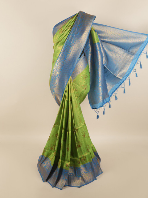 

Pothys Green & Blue Floral Zari Rapier Silk Saree