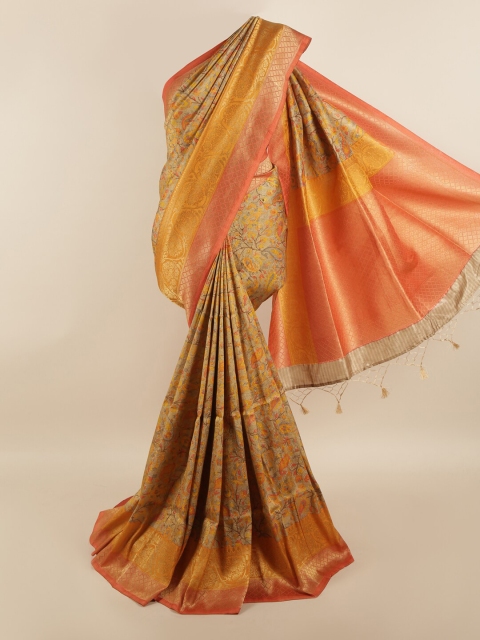

Pothys Cream-Coloured & Gold-Toned Floral Printed Art Silk Saree