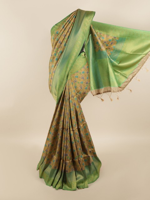 

Pothys Gold-Toned & Green Floral Art Silk Saree