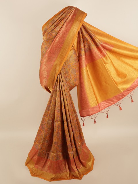 

Pothys Mustard & Peach-Coloured Floral Art Silk Saree